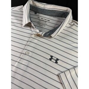 Under Armour Mens Playoff Polo Shirt XXL White Grey Striped Golf Short Sleeve